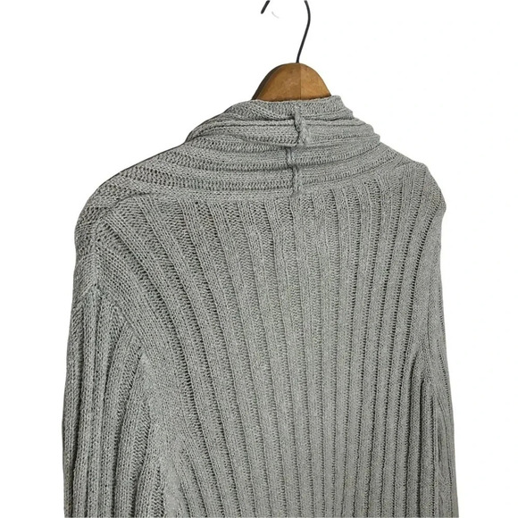 Longline Ribbed Braided Duster Open Cardigan Grey Fair Isle Hem Pockets M/L - Picture 6 of 8